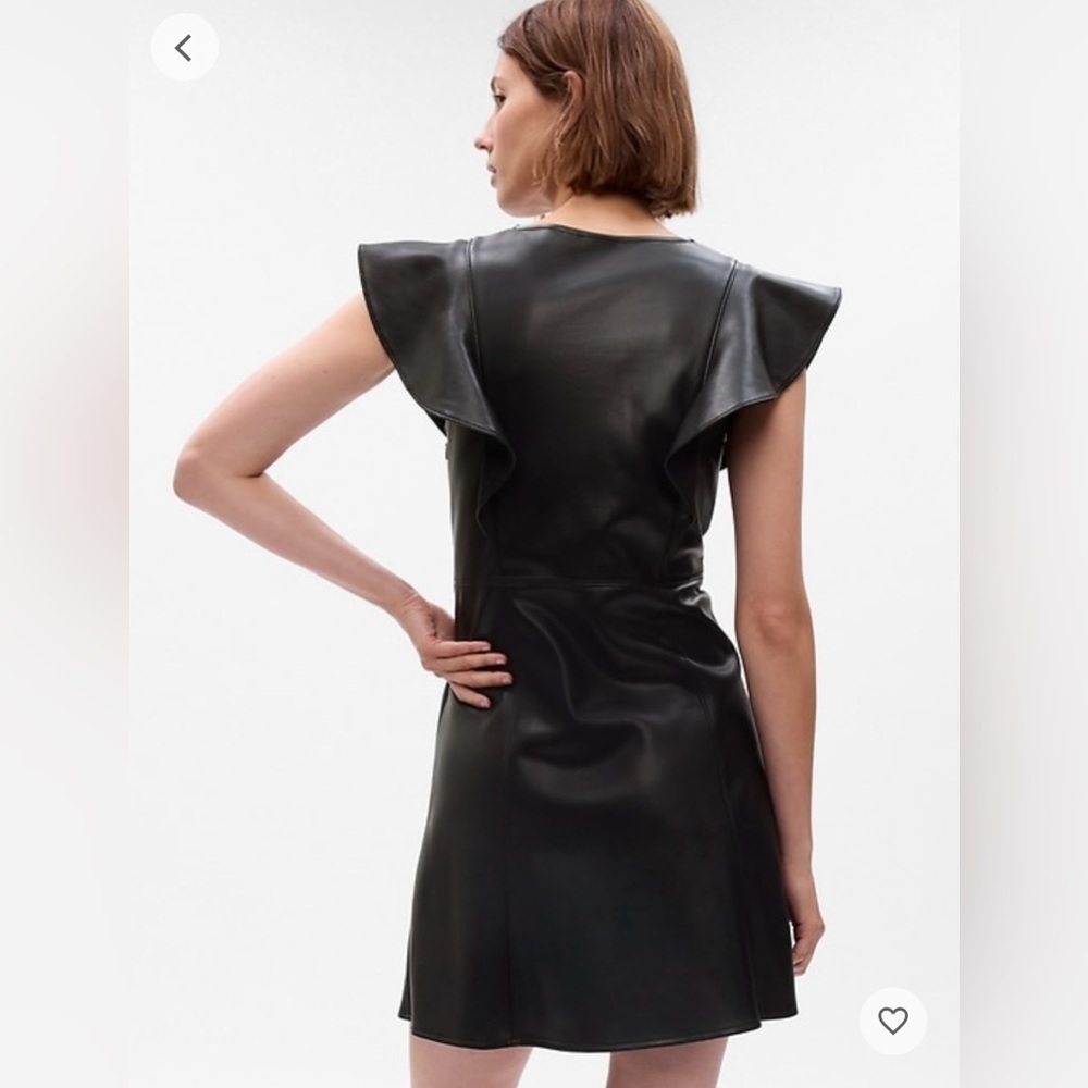 GAP, Vegan Leather, Flutter Sleeve, V-Neck ‎ A-Line Mini Dress, Black Sz 10 Tall - Picture 3 of 15